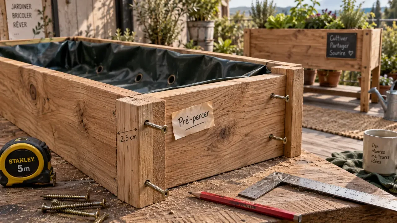 Illustration : Construire une jardinière en bois : plan de débit et assemblage sans fentes
