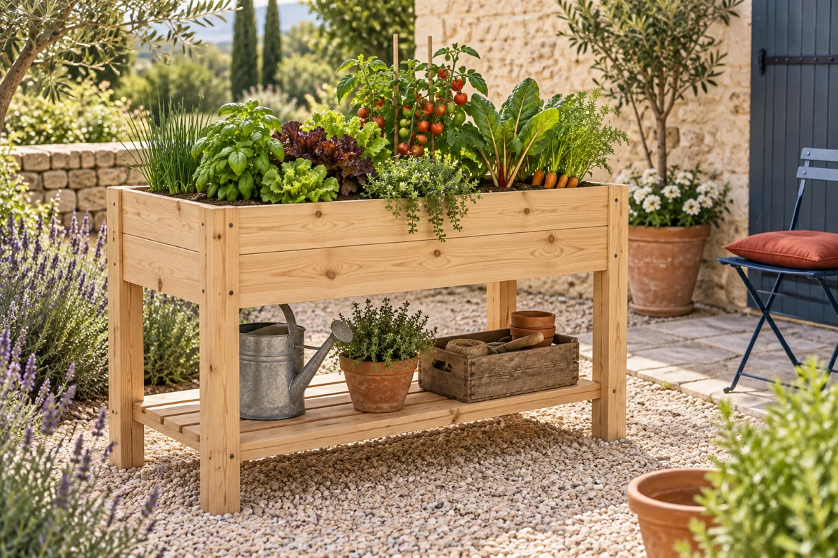 Illustration : tectake potager bois 119 cm : fiche de mesures