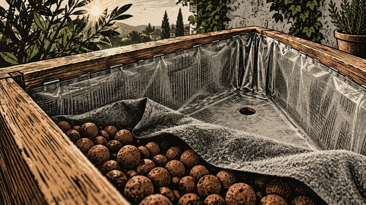 Illustration : Bâche jardinière : 0,25 mm minimum et 4 gestes pour drainer sans pourrir le bois